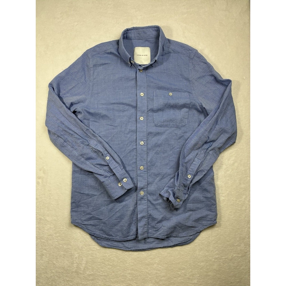 A Kind of Guise Men's S Long Sleeve Shirt, Blue Medium, Linen Blend, with Button